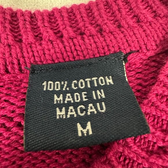 Izod Mens Fuchsia Cotton Crewneck Sweater Size M 100% Cotton Made In Macau - Picture 4 of 5